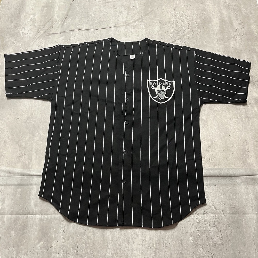 Raiders Black And White Stripe Button Dowm Shirt Size Small Big And Tall